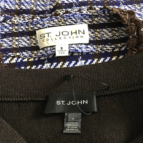 BEAUTIFUL St John collection knit blue brown multi jacket skirt suit size 8 - Picture 10 of 10